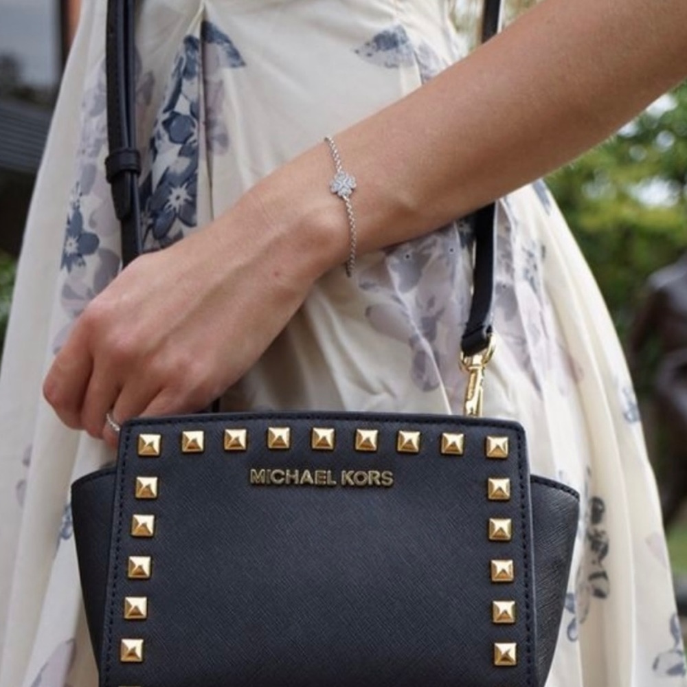 Michael Kors Selma black gold studded leather crossbody bag USED LIGHTLY